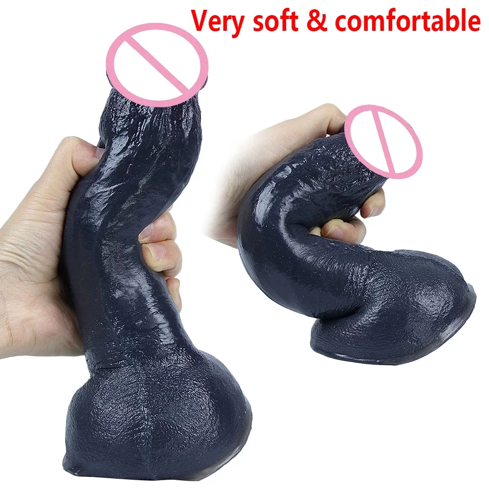 Realistic Penis Black Skin Dildos for Women Lesbian Big Fake Dick Silicone Females Masturbation Sex Tools Adult Erotic Product