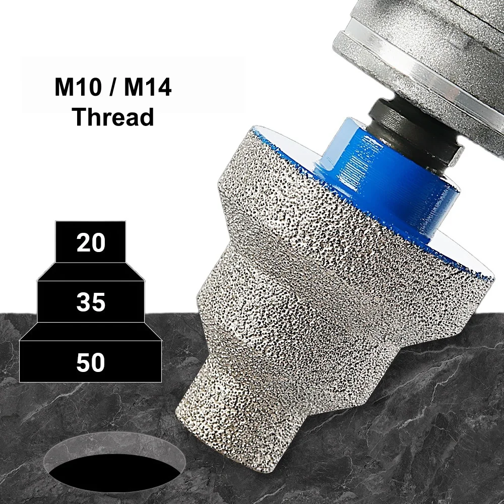 20-35-50mm Diamant-Stufen-Fasenbohrer Winkelschleifer-Lochsäge M10 M14 Gewinde für Marmor, Fliesen, Mauerwerk, Beton, Porzellan – Detail 1