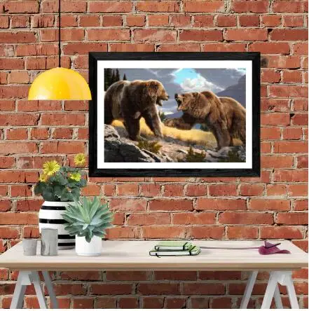 KAMY YI Autumn 5D DIY Diamond Painting Grizzly Bear Cross Diamond Embroidery Full Round Diamond Home Decoration Gift