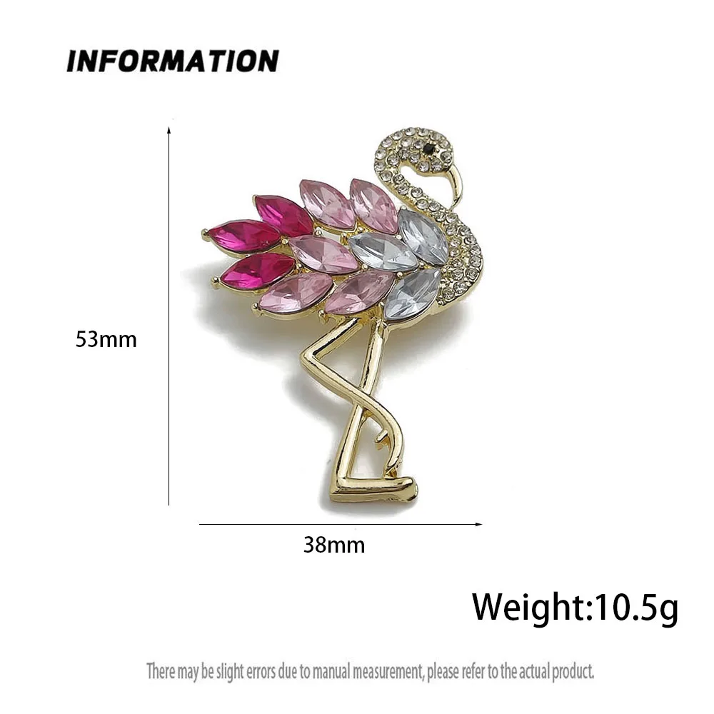 Metal Brooch Flamingo Brooch Pin Multicolor Rhinestone Inlaid Gold Tone Lapel Pin Clothing Jewelry For Men Women