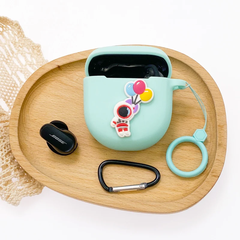 Funda de silicona con dibujos animados para auriculares Boses, funda protectora anticaída para auriculares con mosquetón
