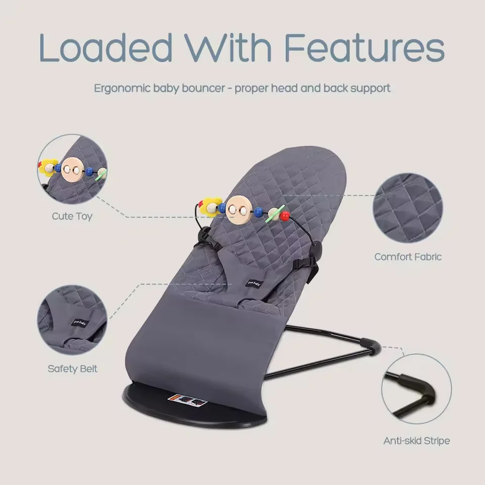 كرسي هزاز للأطفال قابل للطي مع ألعاب، مقعد حارس أطفال قابل للتعديل مع غطاء قماش منشفة، كرسي أرجوحة متعدد الوظائف