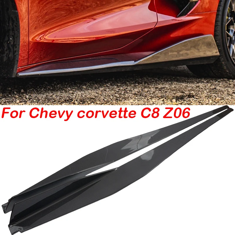 For Chevy corvette C8 Z06 2021-2023 Carbon Fiber/Glossy black Car Side Skirts Parts Upgrade Body kit Spoiler Diffuser Splitters