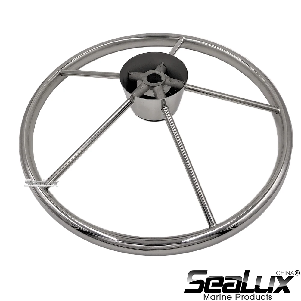 Sealux Edelstahl 15-1/2" Lenkrad mit schwarzer PC-Kappe für Marine, Boot, Yacht – Detail 3