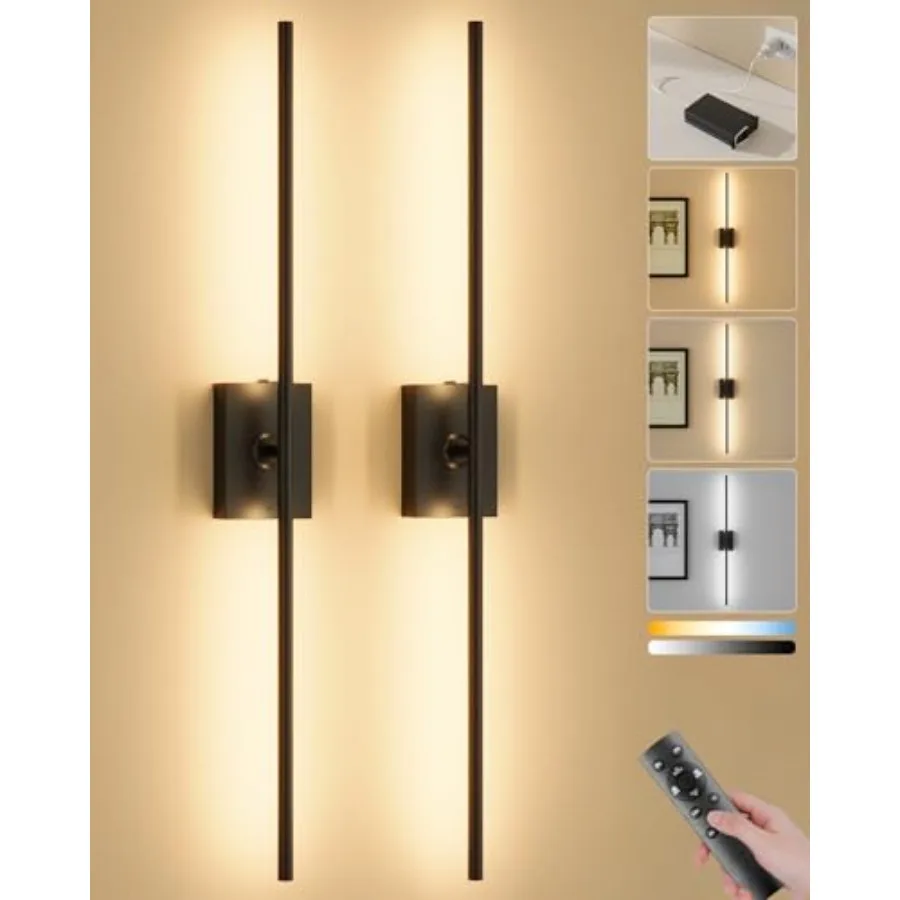 

Battery Operated Wall Sconces Set of 2 10000mAh Wireless Rechargeable 3000-6000K Dimmable 350° Rotate Wall Light with Remote fo