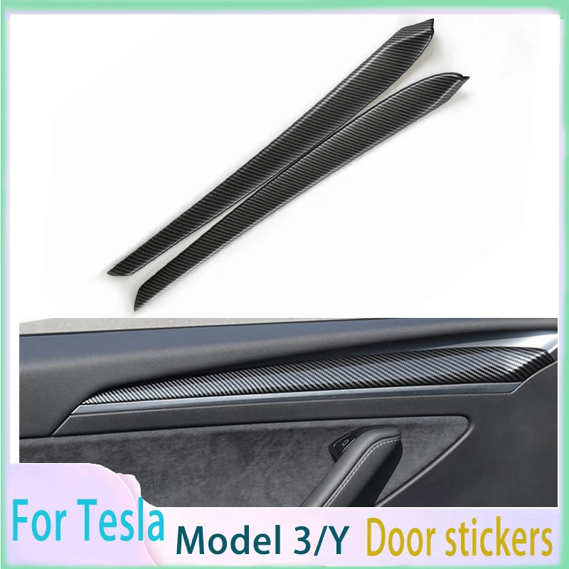 2022 For Tesla Model 3 2021 Accessories Interior Door Decorative Strip Decorative stickers Model Y ABS CarbonFibre Pattern Matte