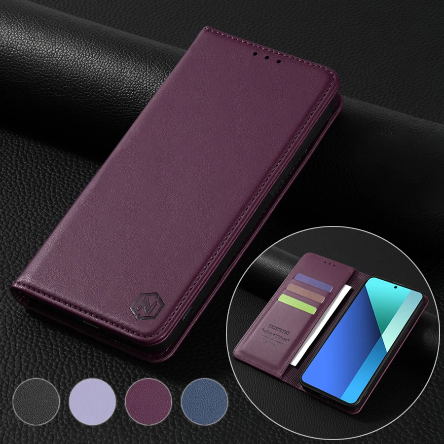 Wallet Skin friendly Card Slot Strong Magnetic Flip Leather Case For Xiaomi Redmi Note 13 Pro+ 12 12S 11 11S 10 9 Pro 8T 7 Cover