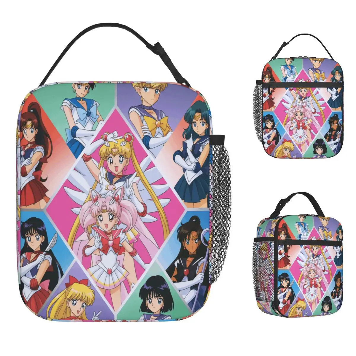 Sailors Moons Lunch Bag Kawaii Lunch Box For Women Office Portable Cooler Bag Oxford Print Thermal Lunch Bags