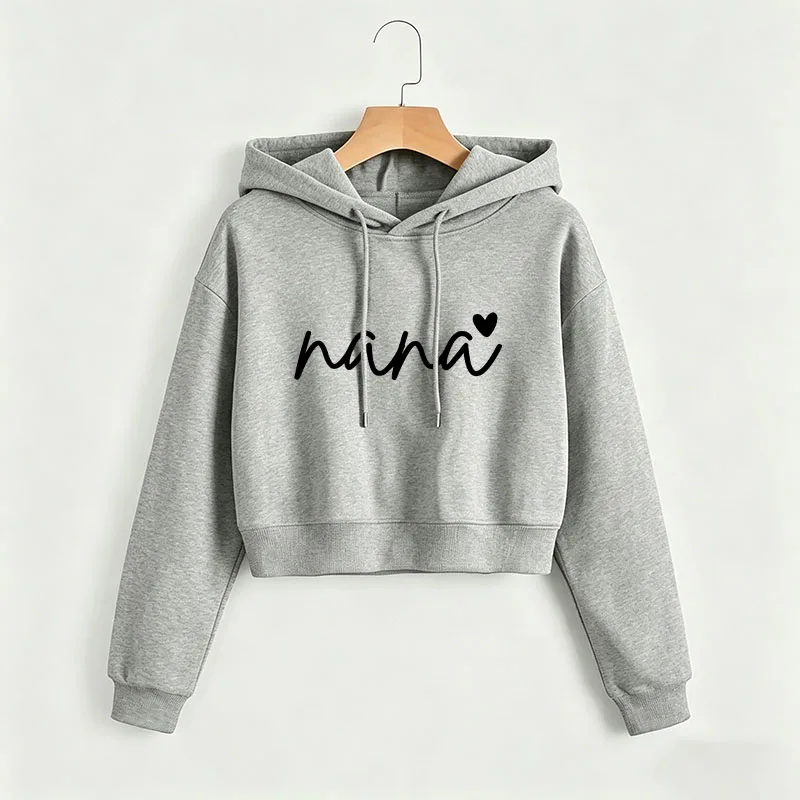 Modischer Nana Love Print Herbst Winter Crop-Sweatshirt Crop-Top Hoodie Y2k Sweatshirts Gothic Casual Style Kleidung