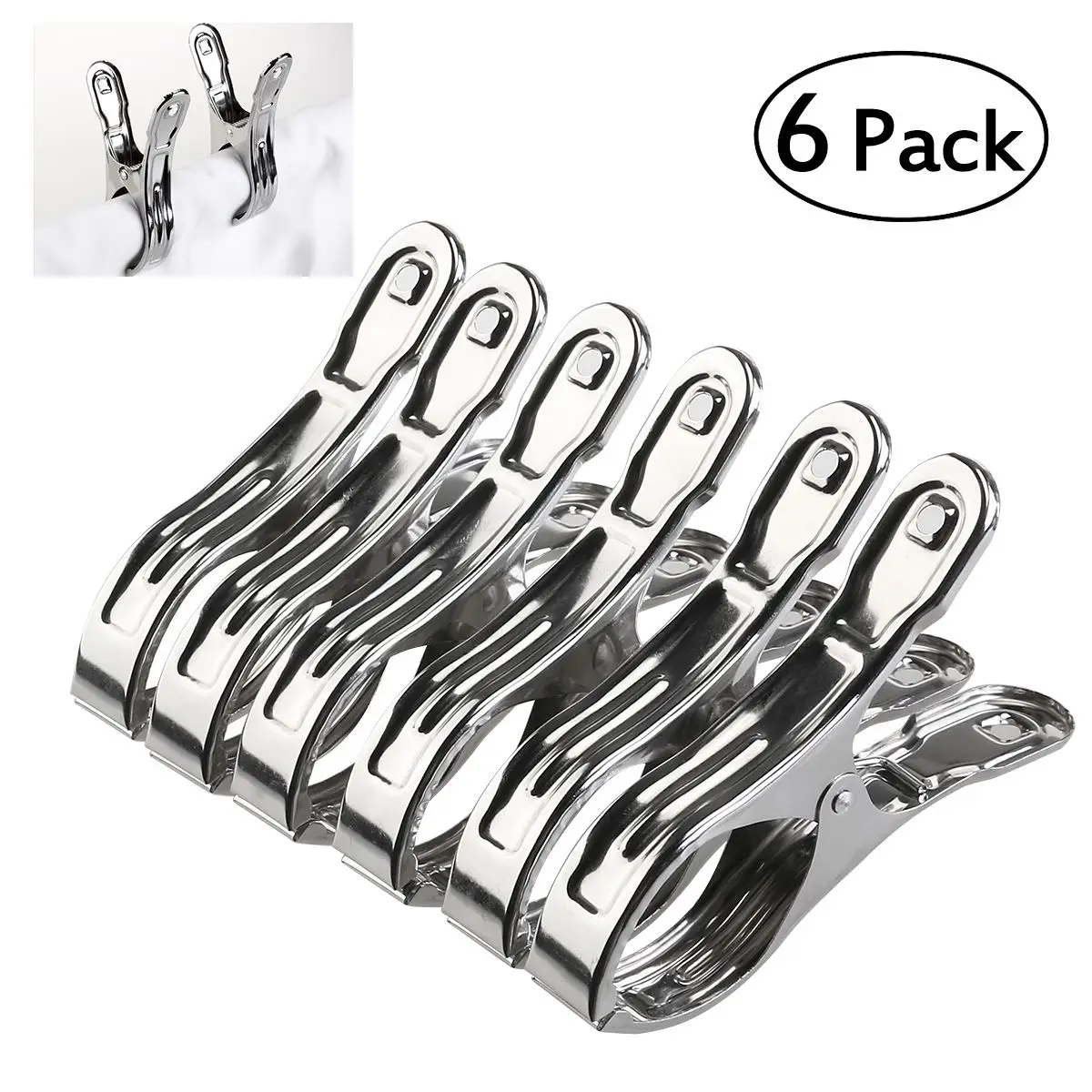 6pcs Towel Clips Clothes Hangers Stainless Steel Laundry Clip Windproof Clips Hanging Clothespins Towels Tongs (Random Pattern)