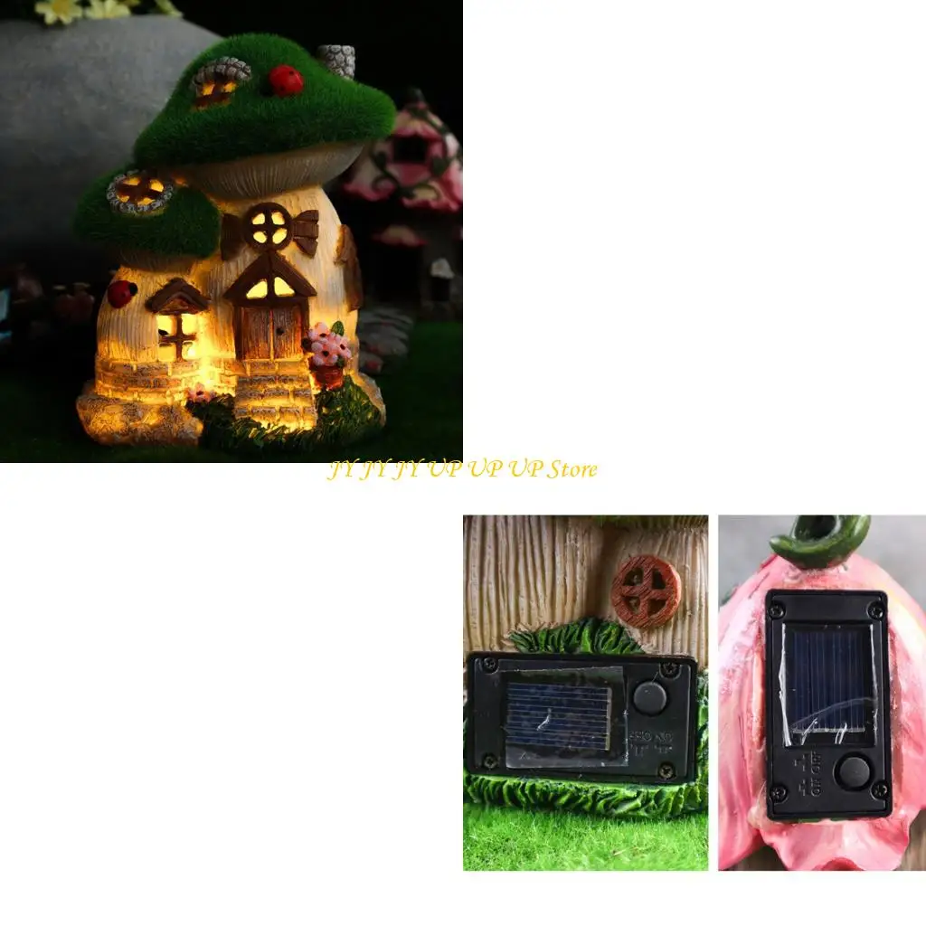 Mushroom House Solar Lighted Garden Ornament Resin For Yard & Patios Balcony Indoor Outdoor Decoration Year Round Charm