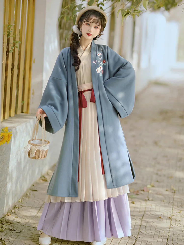 Hanfu women Chinese style Song Dynasty cross-collar pleated skirt winter warm thickened jacket improved ancient costume