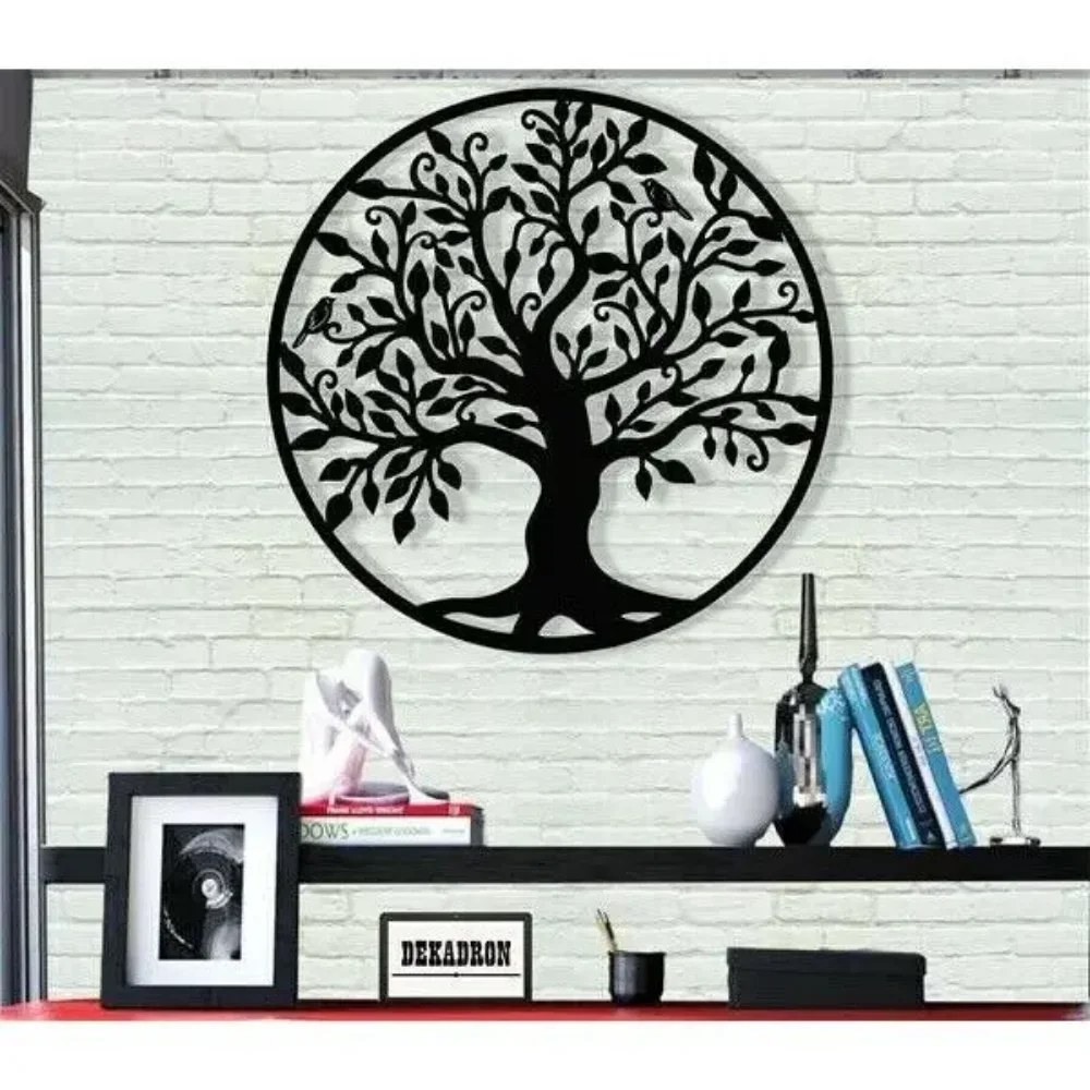 Metal Wall Art, Tree of Life Family Sign: Metal Wall Decor with Iron Art Silhouette, Wall Sticker Artwork Included