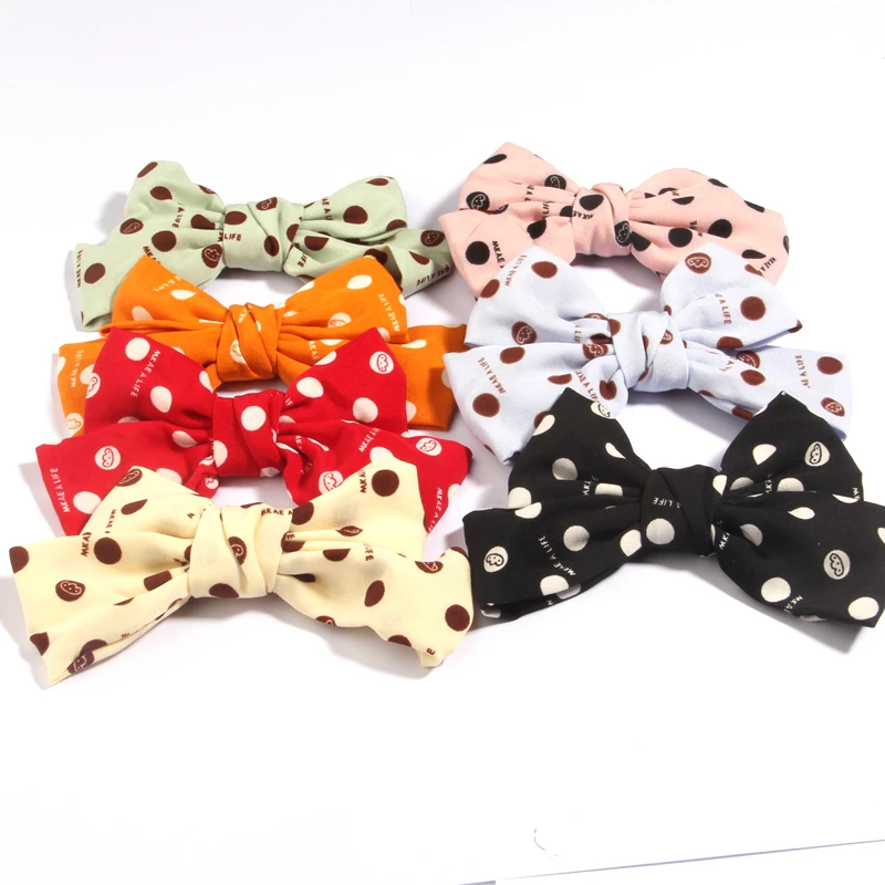 

50PC 4.8" 12cm Polka Dot Print Barrettes Hair Bows Hair Clip Bow Knotted Chiffon Hairpin for Women Girls Headwear Hair Accessory