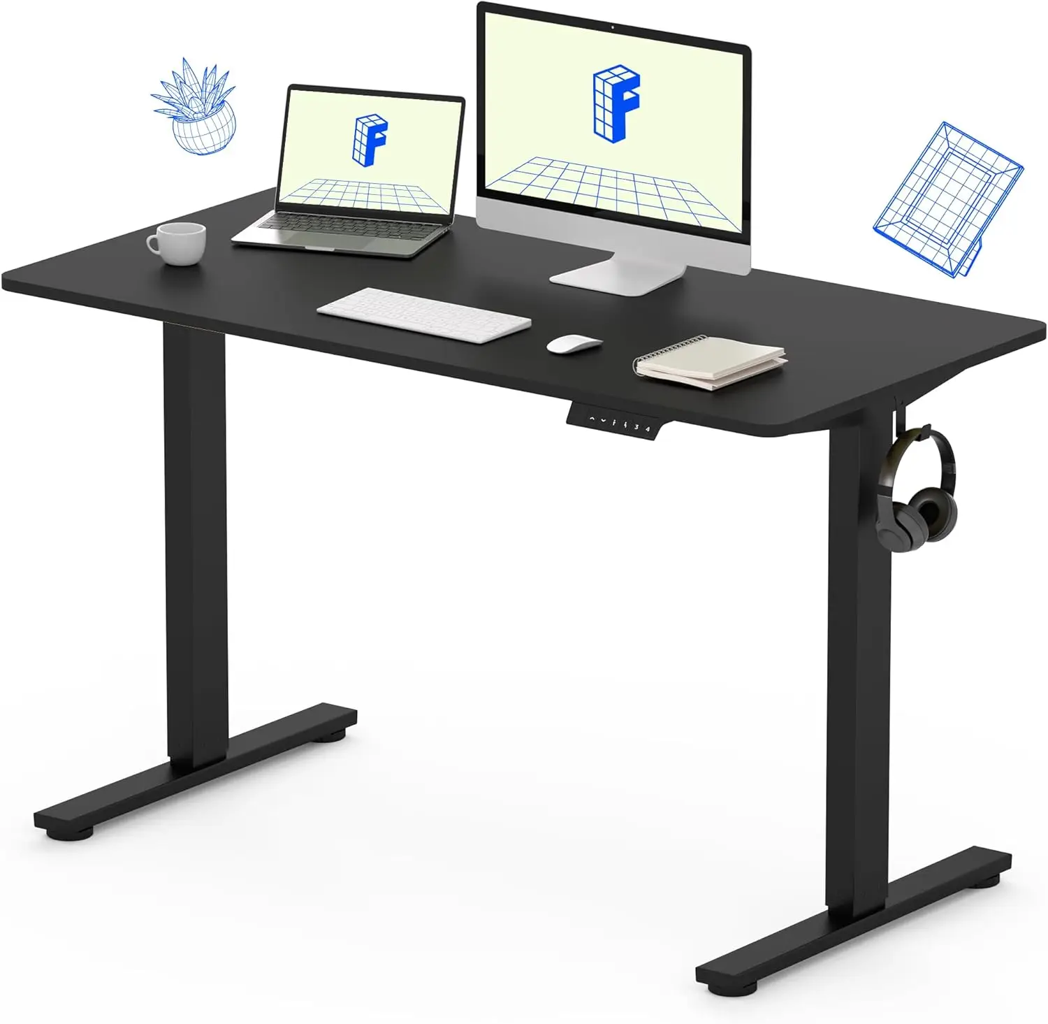 FLEXISPOT EN1 Whole Piece Standing 48 X 30 Inches Height Adjustable Electric Sit Stand Home Office Desks Black Frame Top