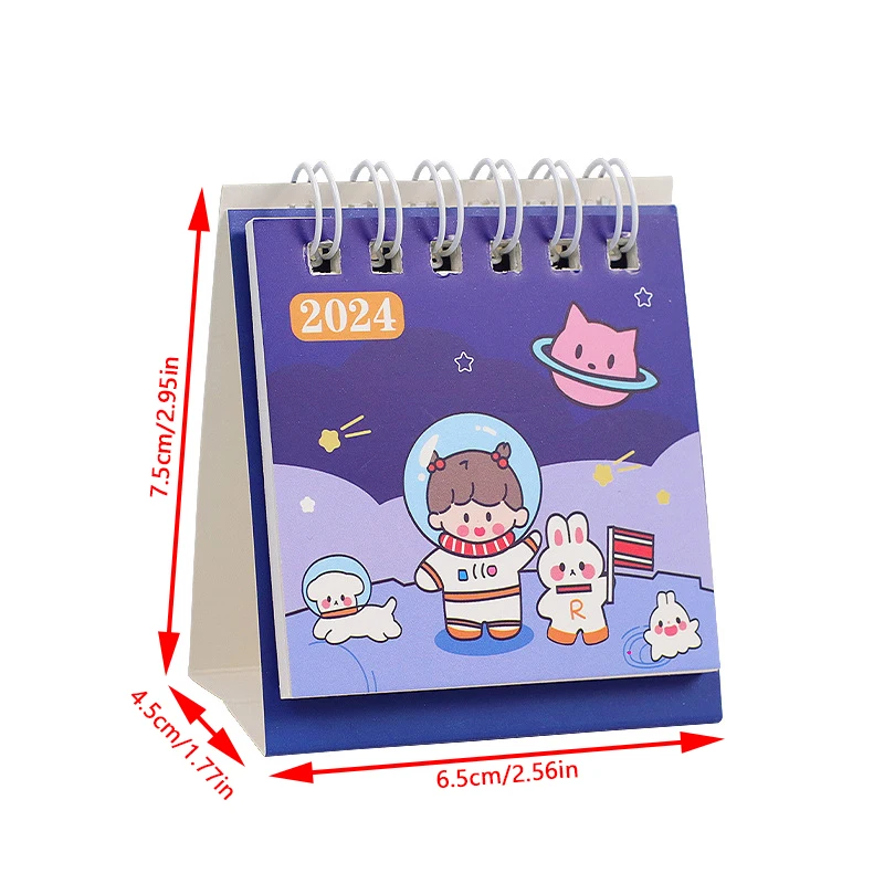 2024 Cute Astronaut Calendar Delicate Mini Portable Desktop Coil Calendar Book Office School Supplies Daily Schedule Planner