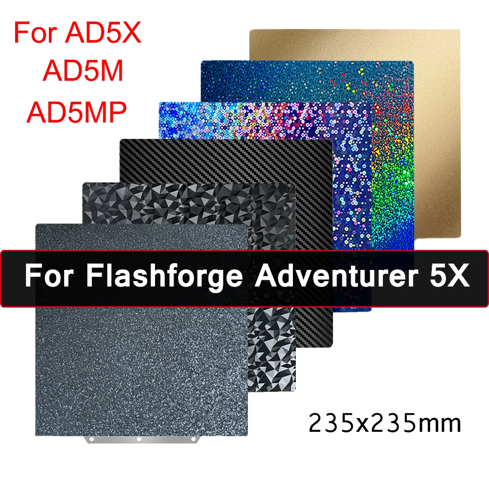 

Пластина PEI для Flashforge Adventurer 5X, сборная пластина 235x235 мм PEO PET PES PEI, лист пружинной стали, горячая кровать для Adventurer 5M 5MPro
