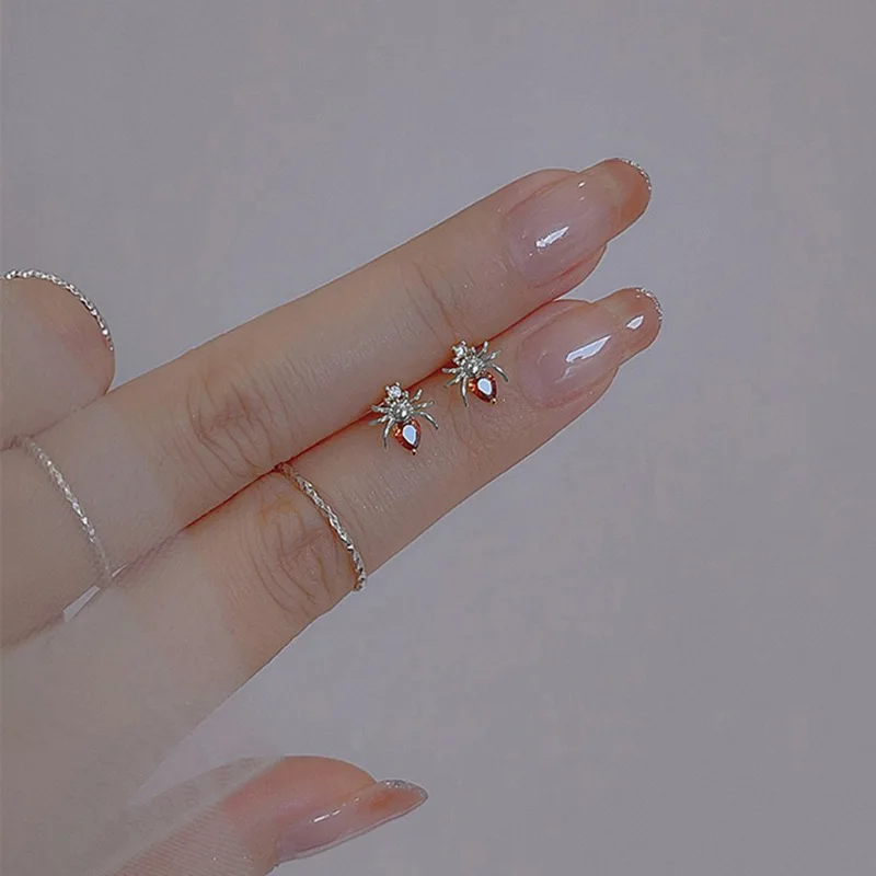 925 Sterling Silver Jewelry Cute Crystal Spider Heart Stud Earrings for Women Wedding Party Jewelry Girls Friend Gift view 3
