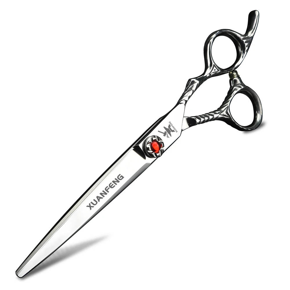 XUANFENG 7-inch Patterned Handle Ruby-Colored Hair Scissors, Barber Cutting Scissors, Made of 440C Steel