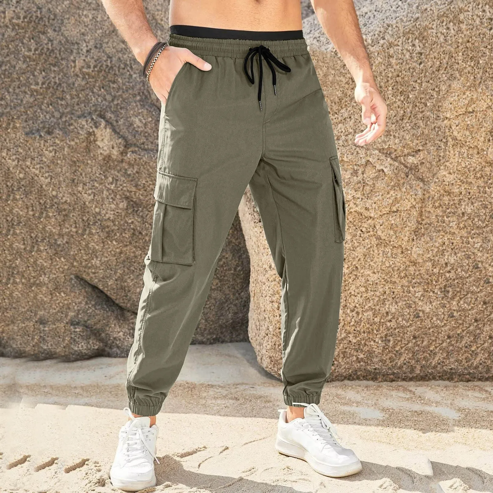 

Men's Military Cargo Pants Woven Solid Color Tactical Sports Baggy Trousers Breathable Jogger City Tactical Pant With Pockets