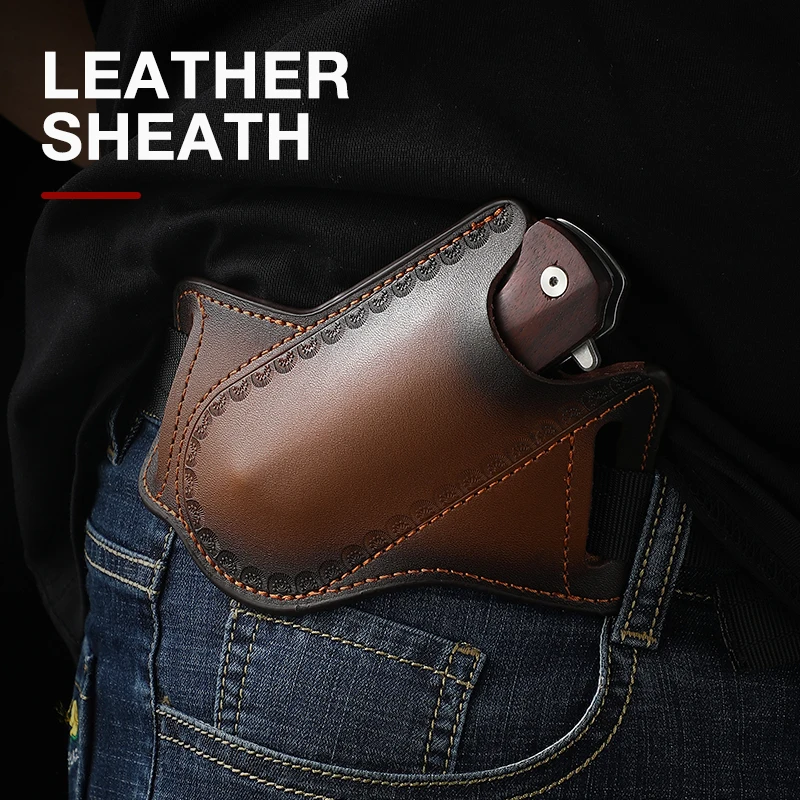 EDC folding knife leather sheath belt knife case outdoor tool storage pocket knife cowhide protective case