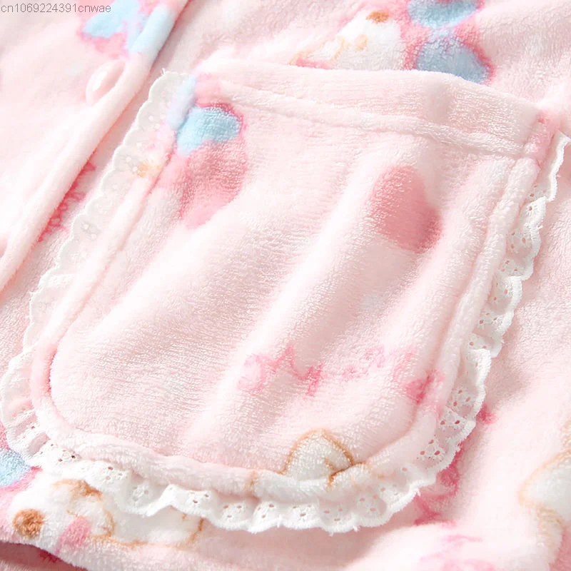 Sanrio My Melody Warm Sleepwear For Winter Y 2k Cute Anime Pink Pyjamas Set For Women Two-piece Set Loungewear Home Suit Female