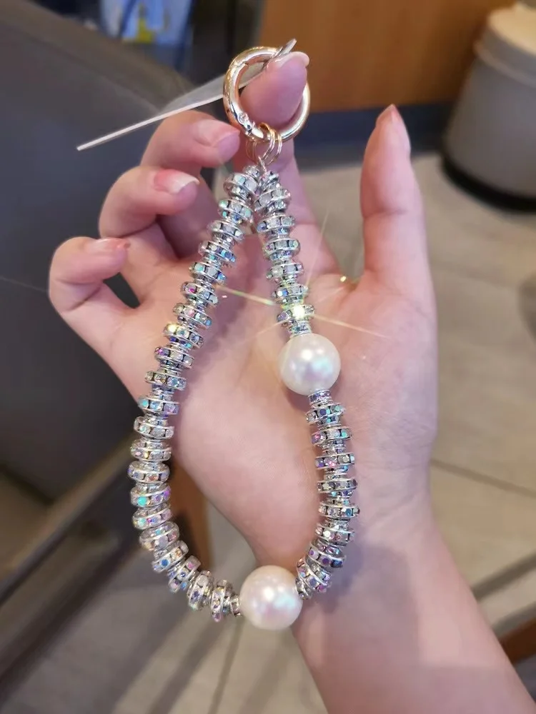 سباركلينغ كون ديامانتيس تيليفول DYM Pulsera Mano Cuerda Anti-Perdida Muñeca Cordón Colgante Cuentas Colgante Hecho A Mano De