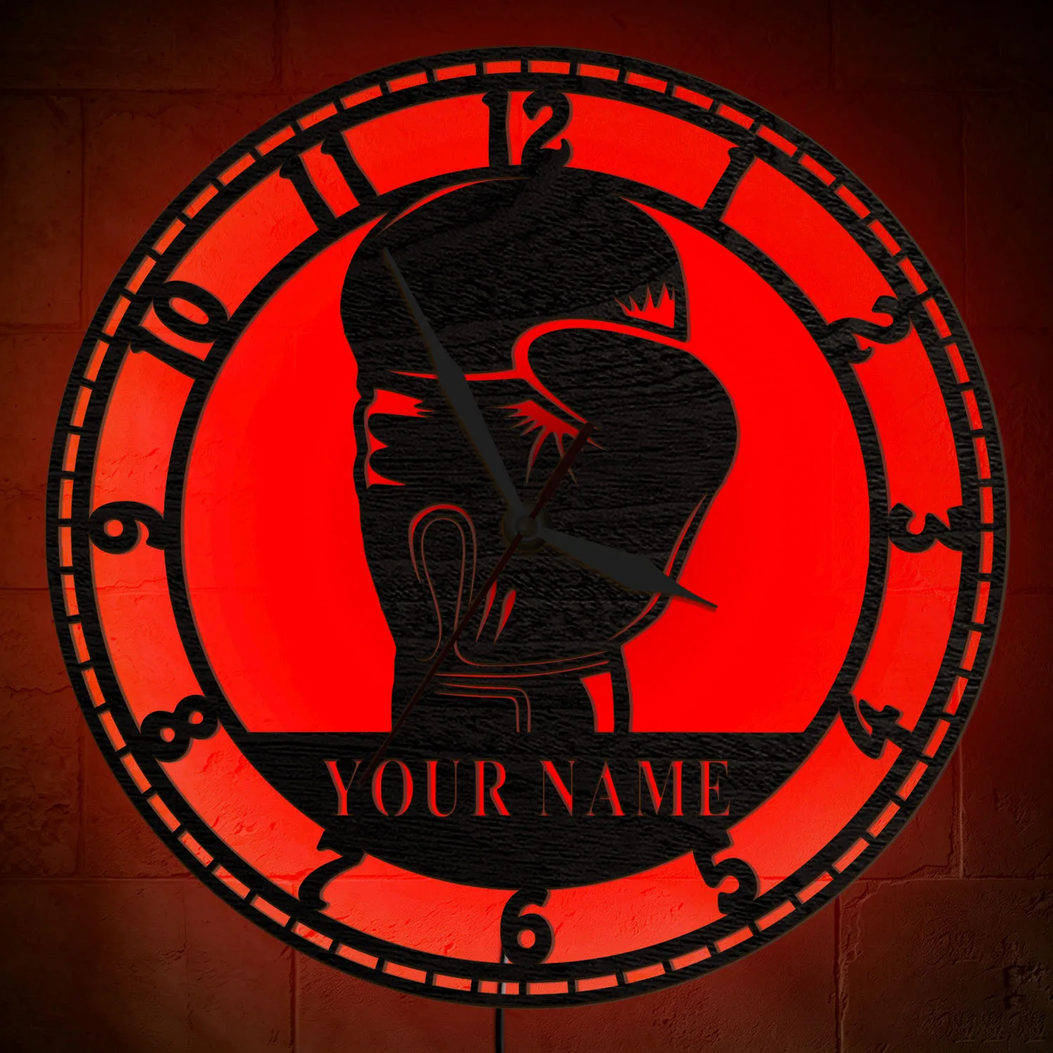 Custom Boxing Glove Wooden Wall Clock with RGB LED Backlight Personalized Boxer Name Luminous Wall Clock for Gym Man Cave Decor