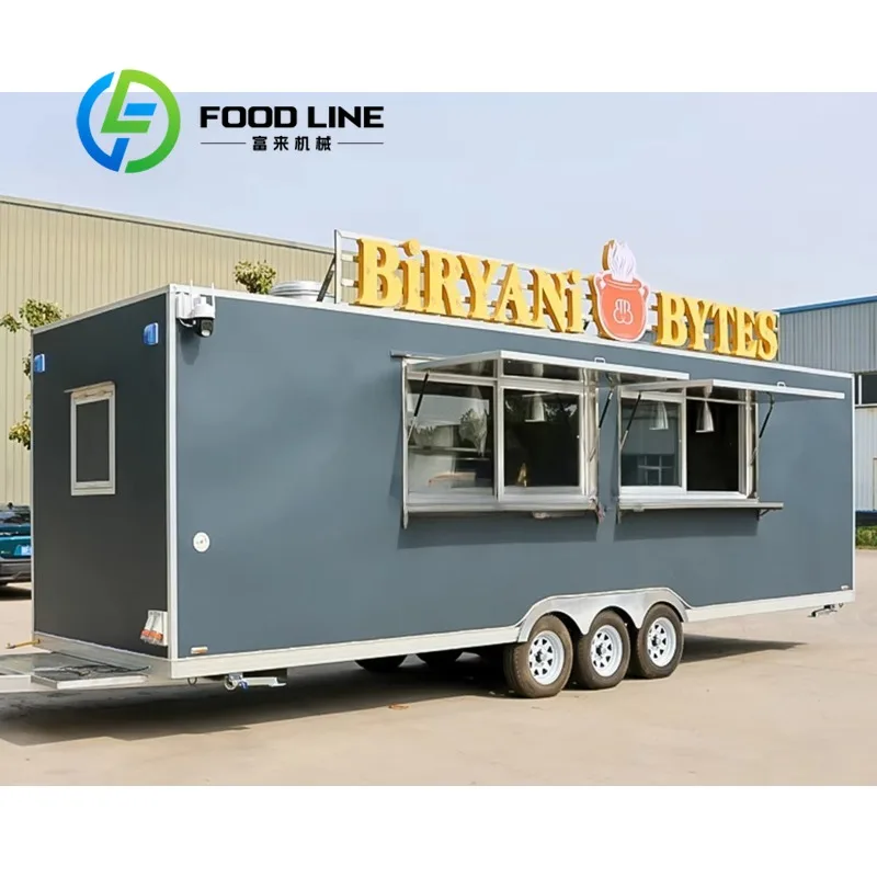 8m Large Mobile Food Truck with Full Kitchen Equipment Commercial Concession Biryani Bytes Trailer Ice Cream Hot Dog Cart