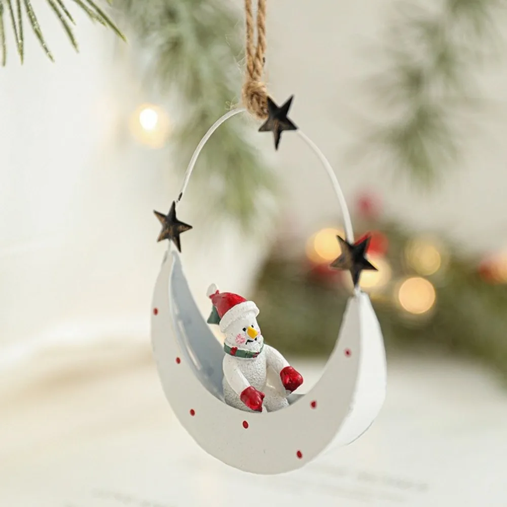 Artistic Moon Boat Hanging Decors Moon Boat Durable Christmas Hanging Decoration Iron Craft Eye Catching Xmas Ornament