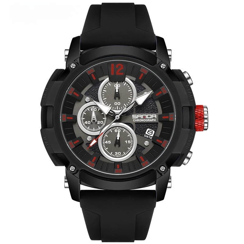 

Новые мужские кварцевые часы SANDA с тремя циферблатами и шестью стрелками, модные, водонепроницаемые, для активного отдыха, с календарем.