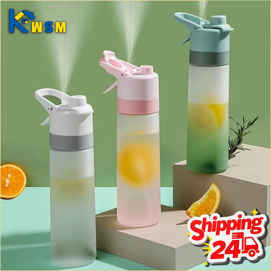 Large capacity spray water bottle with straw gradual change matte portable outdoor sports travel spray machine reusable cup