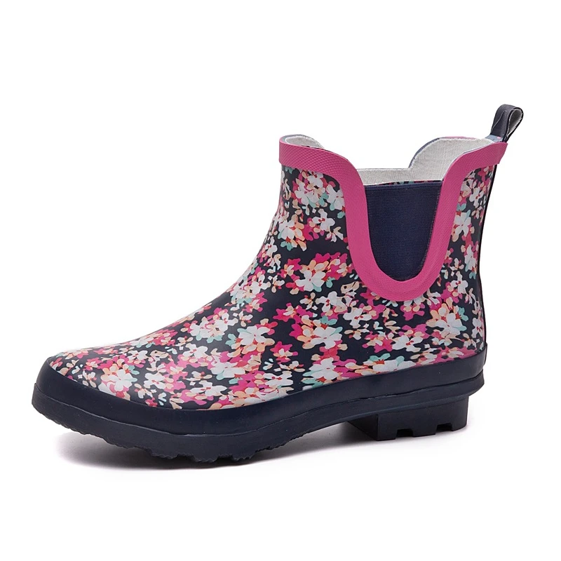 Extra Size Low-cut Fashionable Rain Shoes for Girls Matte Finish with Floral Print Short Bohemian Elastic Women Rain Boots 41 42