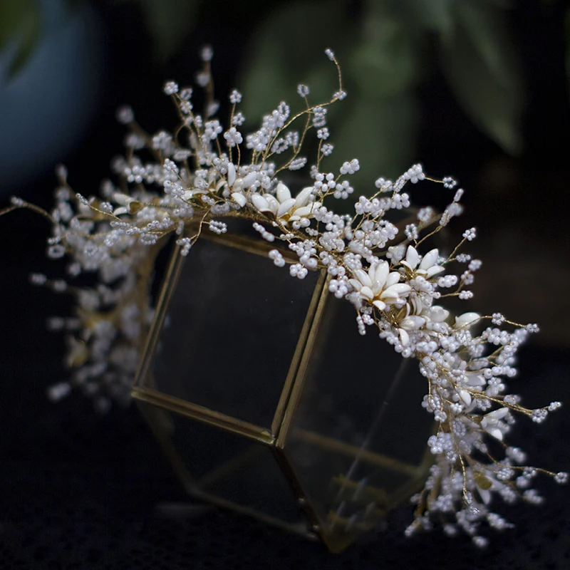 Gorgeous Ivory Littler Flower Bridal Tiny Pearls Long Barrettes Headdress for Brides