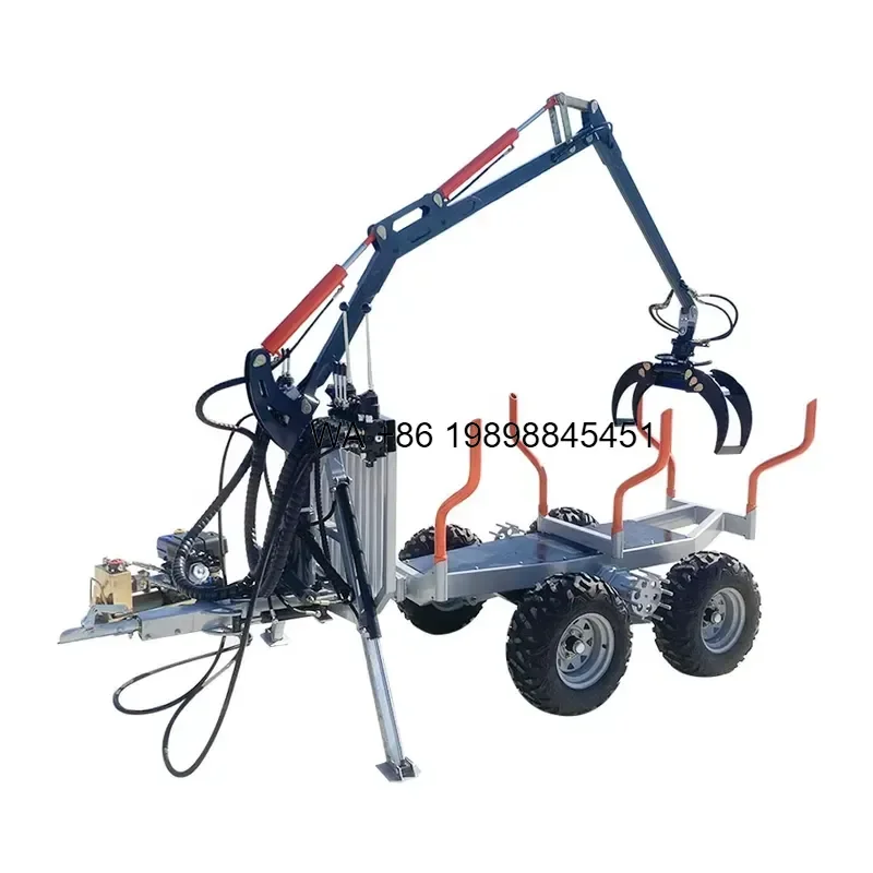 Wmwmnu 1.5ton Small Farm Forestry ATV Trailer with 3.4m Crane and Power Unit for Loading Logs