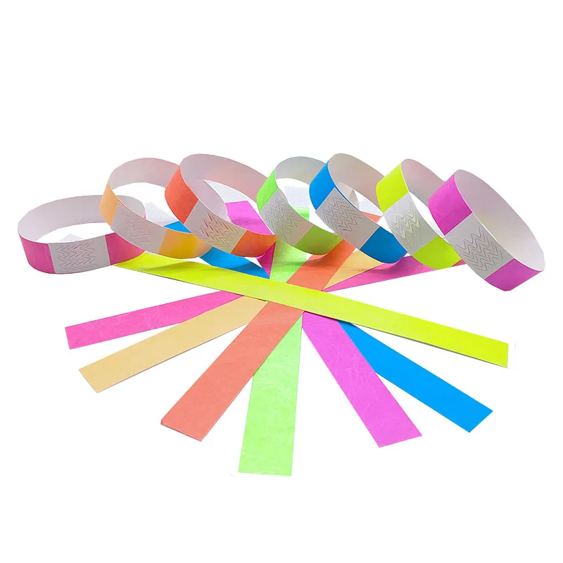 100 Count Printable One Time Use Solid Neon Tyvek Paper Wristbands for Festival Events