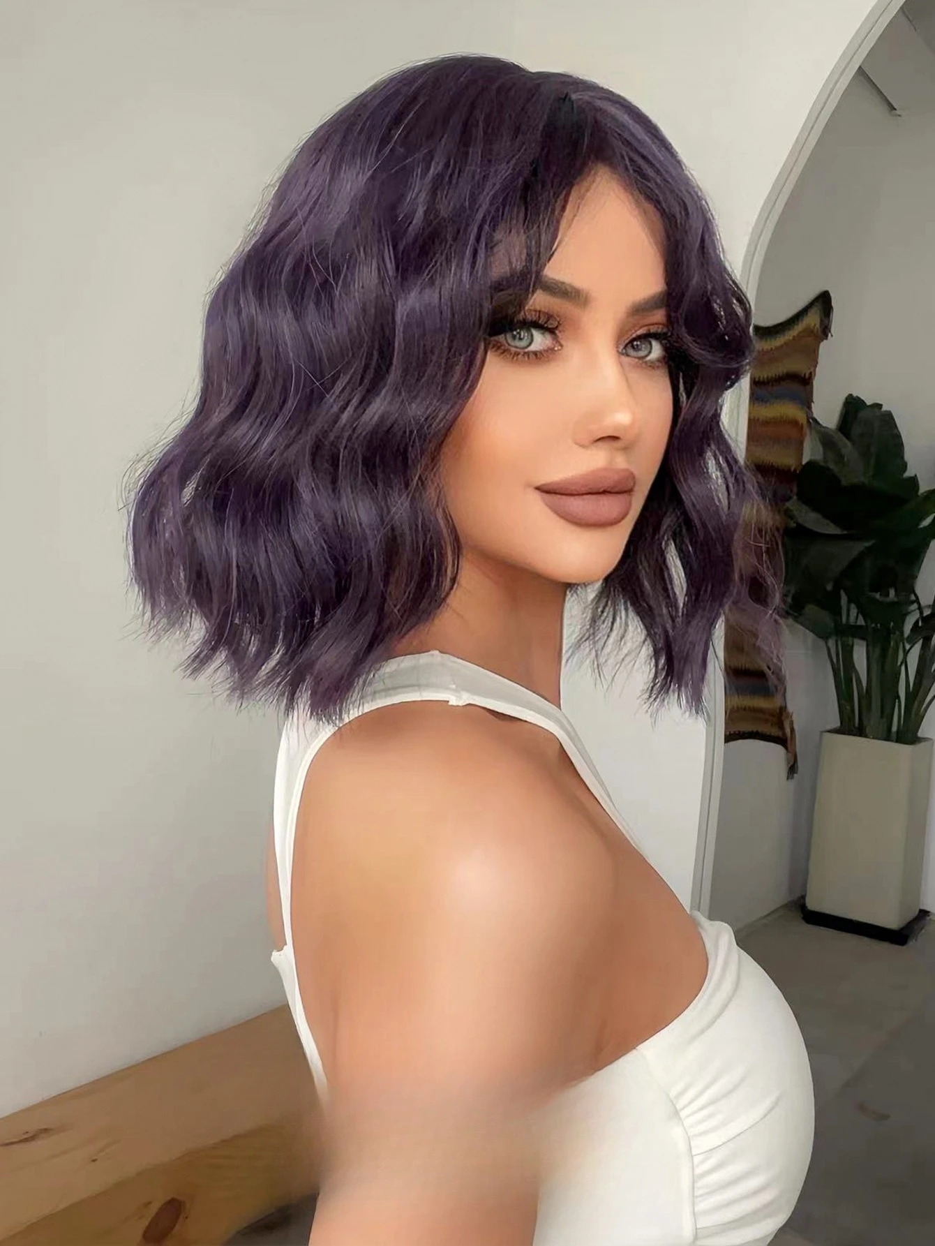 

Wig female short hair daily Internet celebrity jk round face roll bangs purple new fashion bobo personality lolita short roll