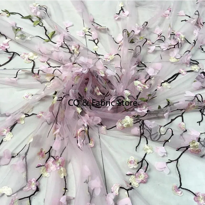 

Розовая вышитая сетчатая кружевная ткань Свадебное платье Кружевное европейское и американское дизайнерское платье Ткань