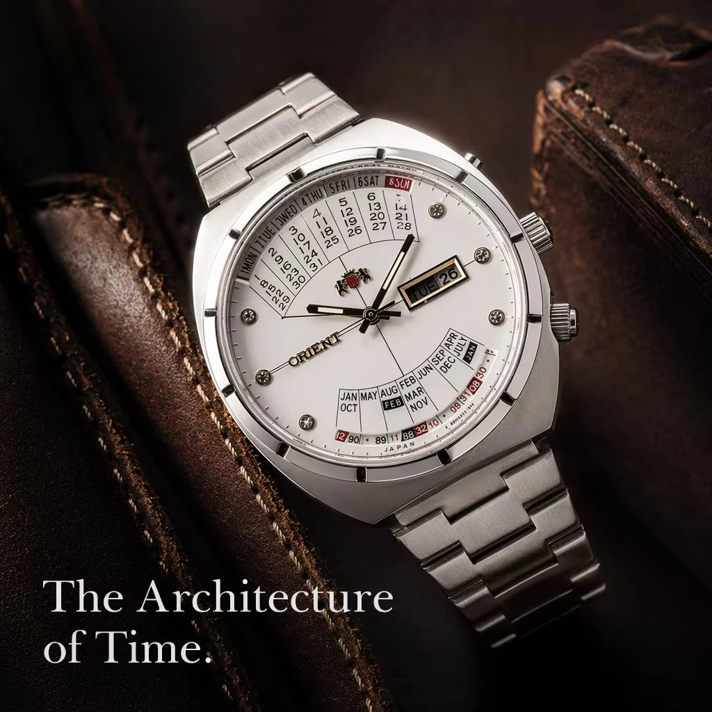 Perpetual Calendar Automatic Mechanical Orient Watch Multi Month Day Date Diamond Index Stainless Steel Retro Men Wristwatch