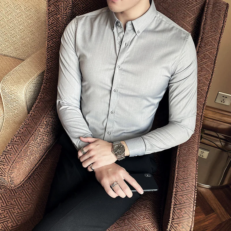 Autumn men's business casual Korean version slim fit, light luxury, no iron shirt, formal wear, high-end long sleeved shirt