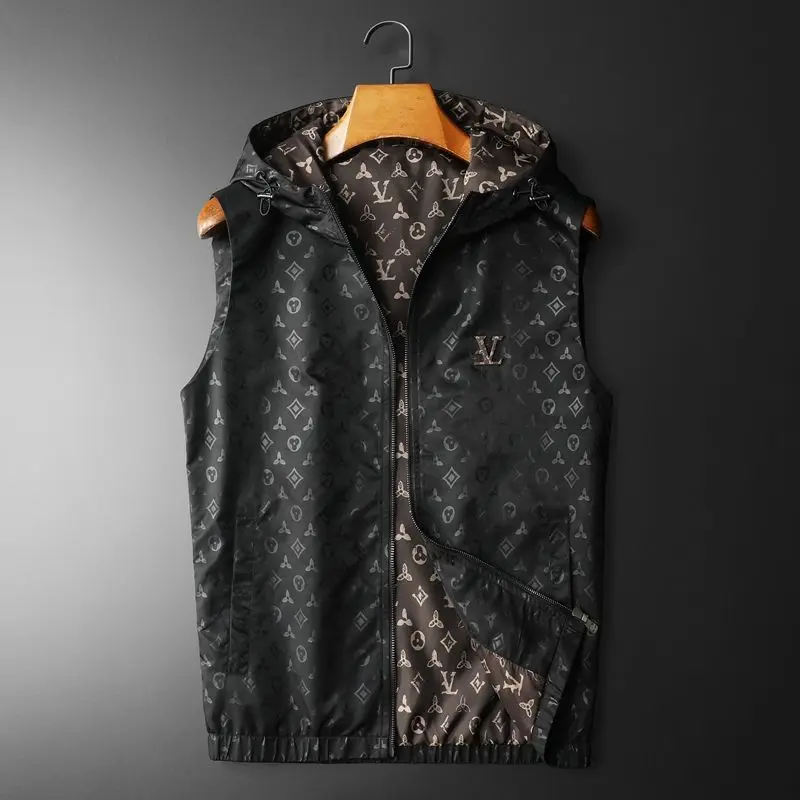 

Men's printed high-end hooded vest, spring and autumn thin vest, multiple pockets, casual zippered cardigan, sleeveless camisole