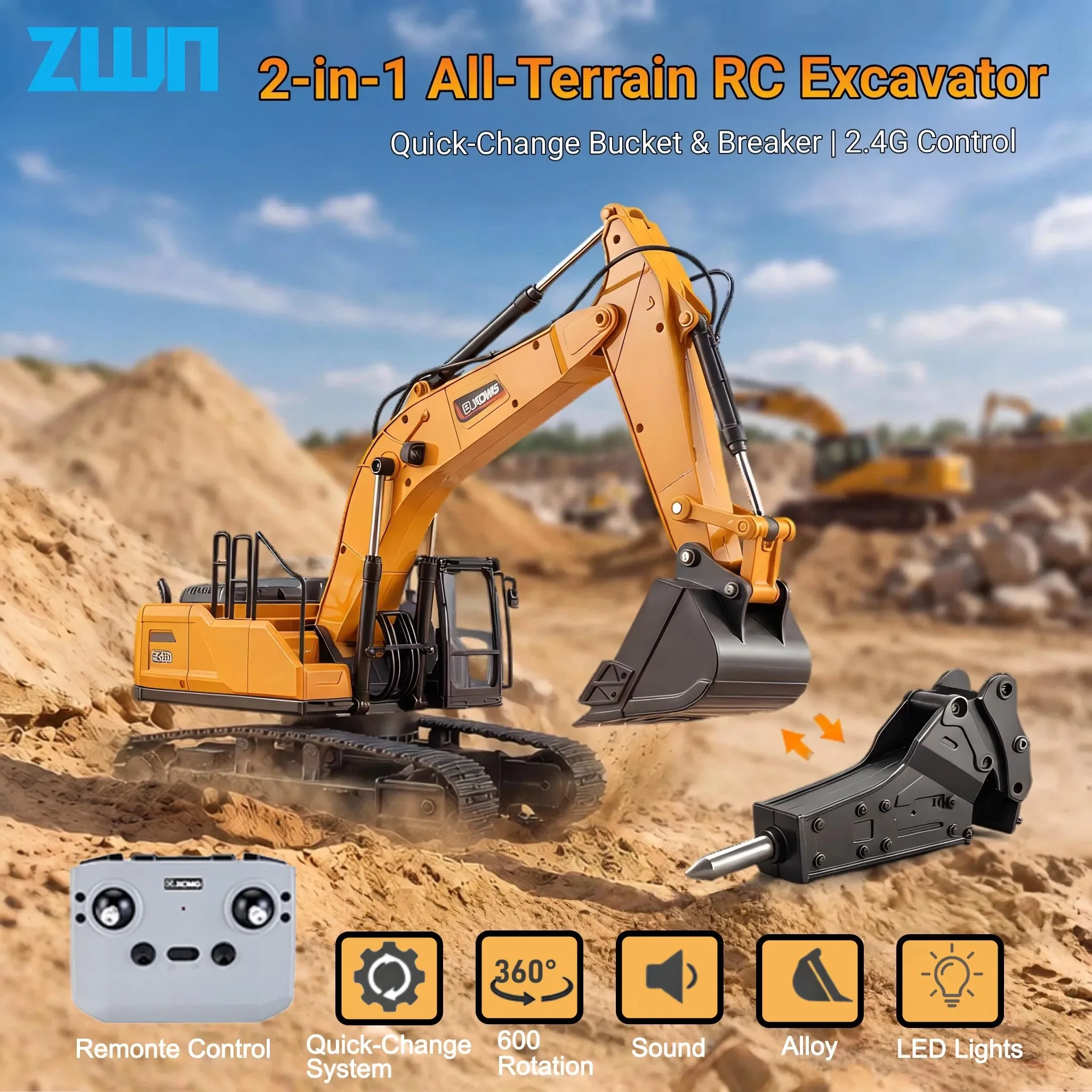 HUINA XE1260 1:18 2.4G RC Excavator With Light & Sound 2-in-1 26CH Remote Control Excavator APP Control Construction Vehicle Toy