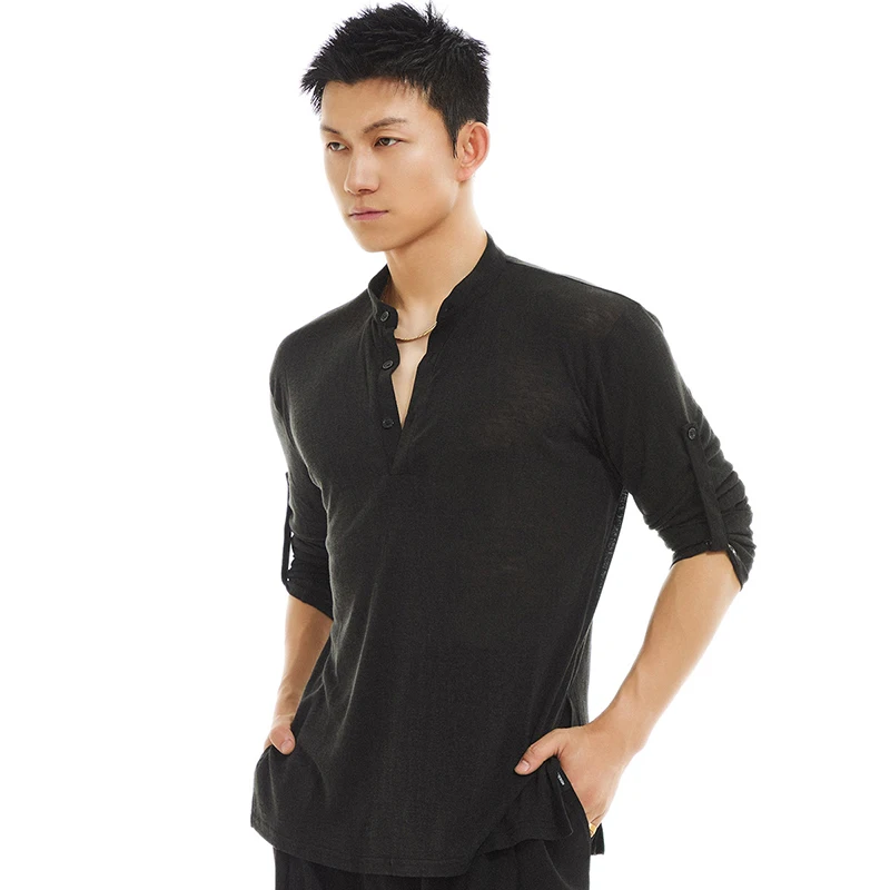 2026 เสื้อเต้นรำละตินสำหรับผู้ชายเสื้อคอตั้งชัชช่า รุมบา แทงโก้ชุดมาตรฐานแห่งชาติเต้นรำเสื้อผ้าฝึกซ้อม DQS19034