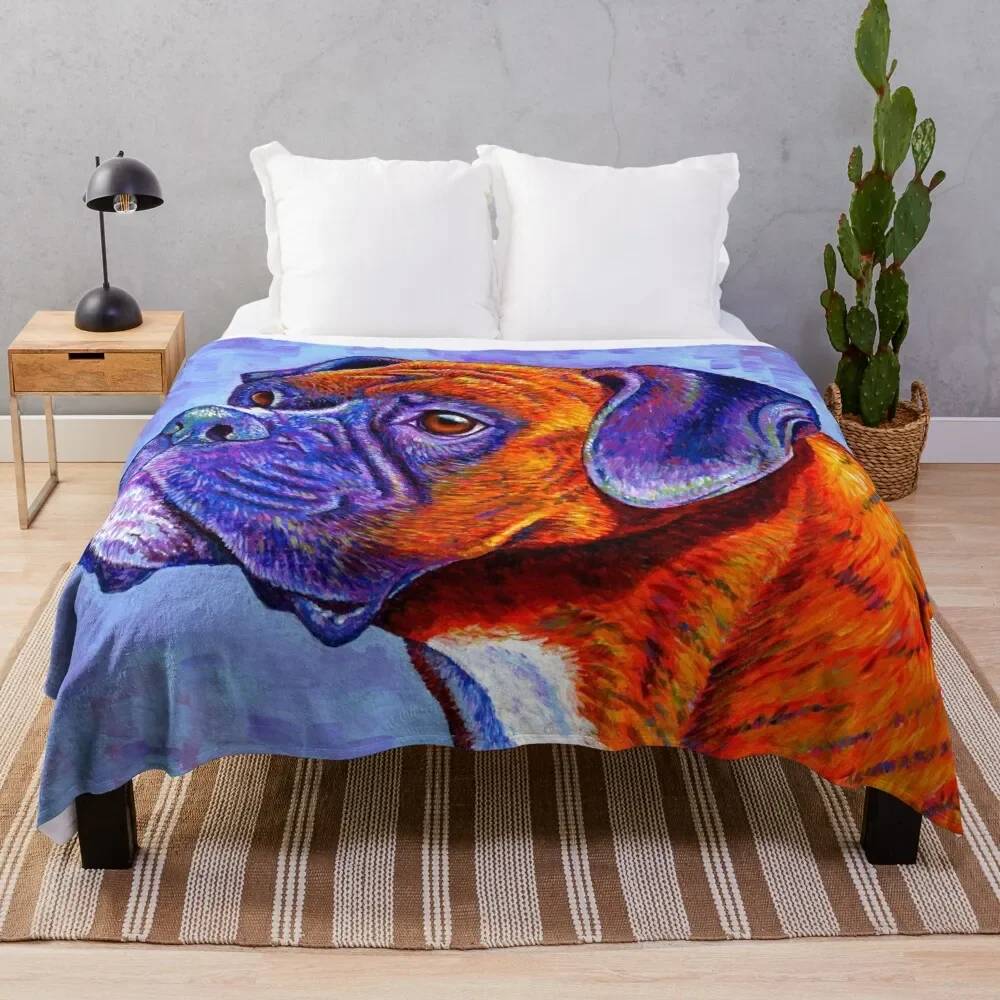 

Devoted Guardian - Colorful Brindle Boxer Dog Throw Blanket Luxurious Soft Blanket Holiday Gift for Family