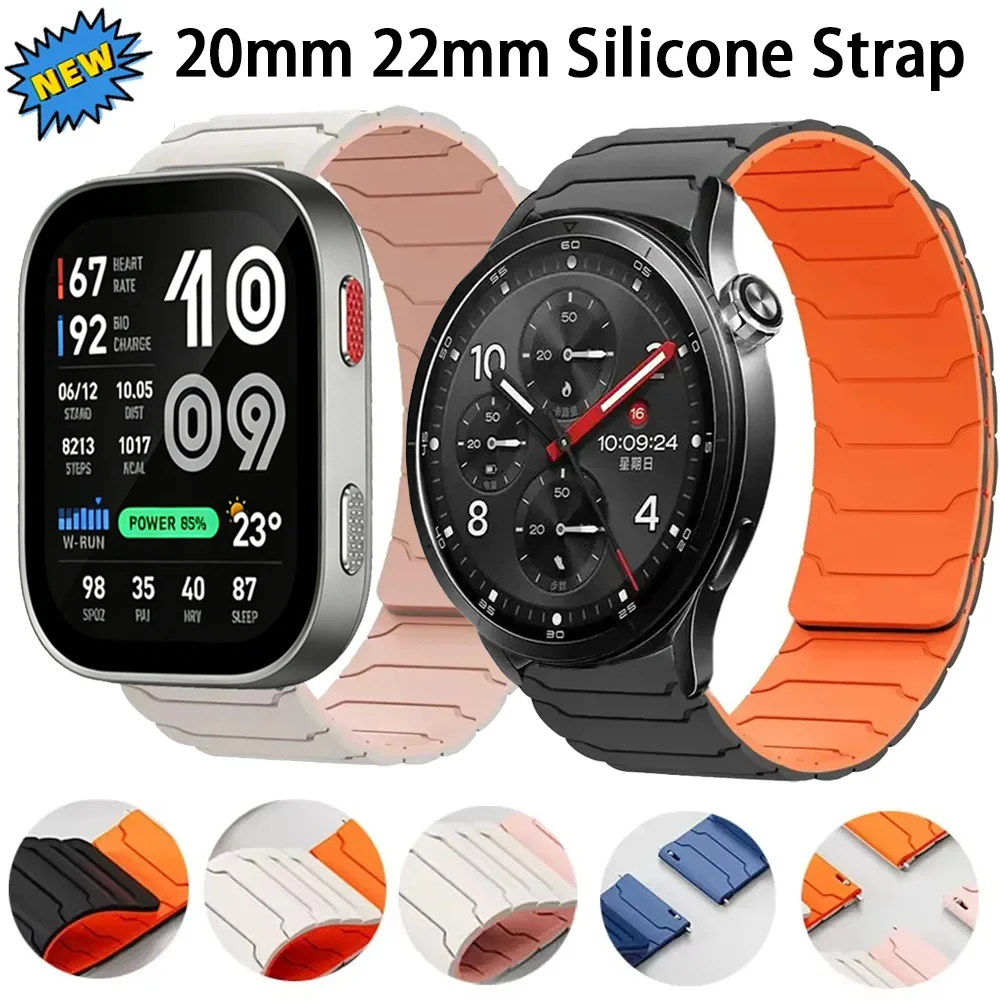 20mm 22mm Silicone Strap for Xiaomi 5 S5-4-3-2 Comfortable Magnetic Wristband Oneplus 4 3 2 Lite Amazfit Bip Max 6 5 Balance 3 2