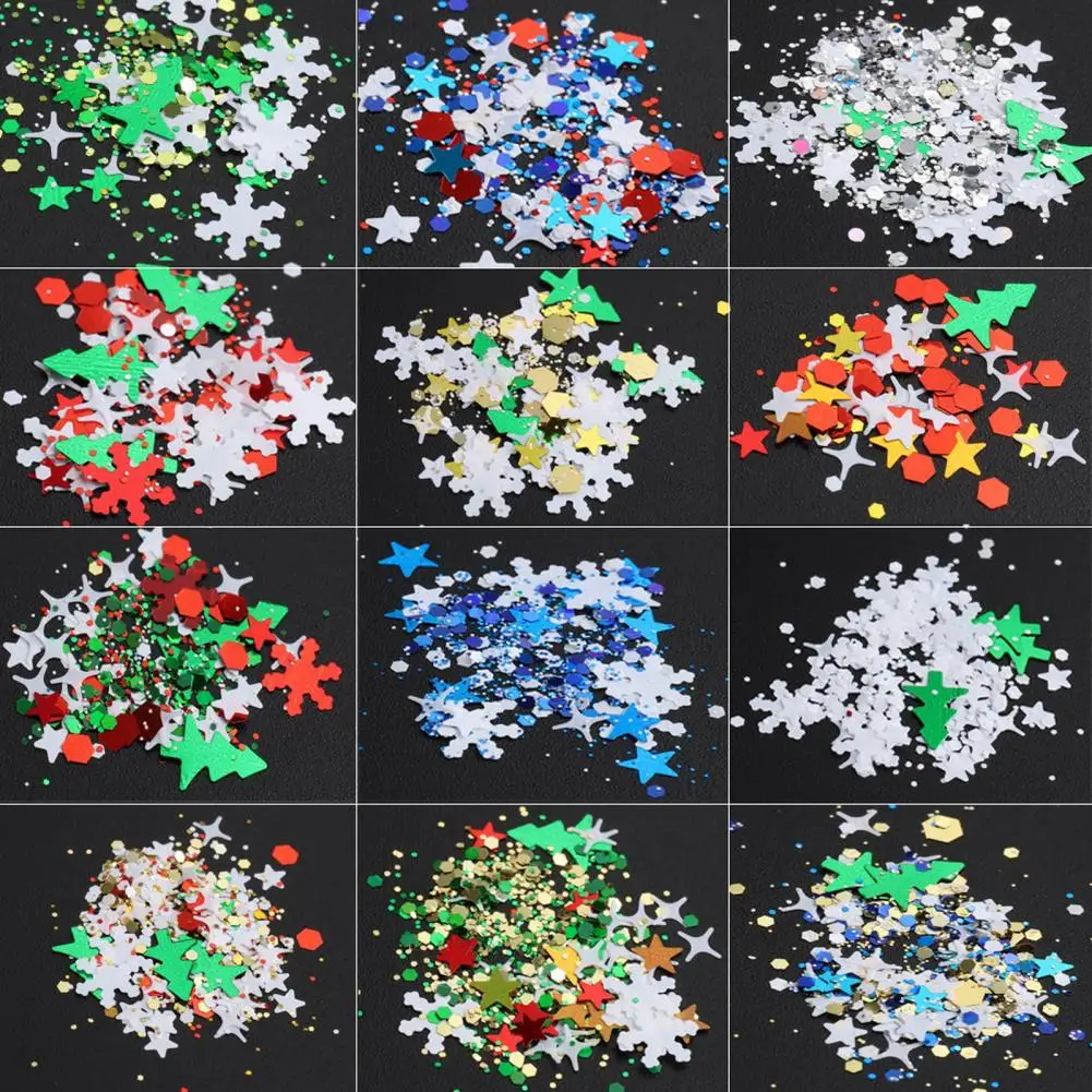 Glitter Nail Embellishments Festive Christmas Nail Glitter Sequins Snowflake Pentagram Irregular Shapes for Stunning Manicure