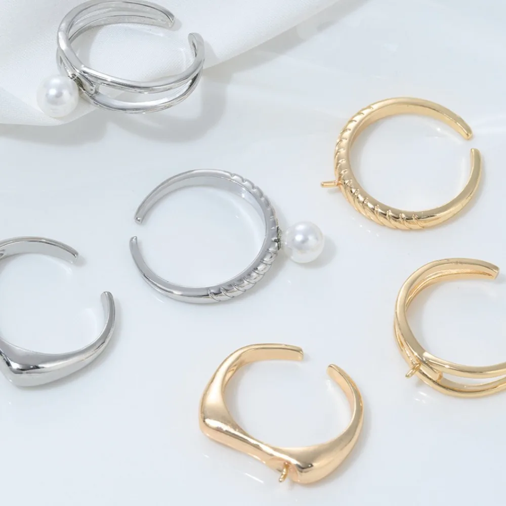 14K حقيبة الذهب الحقيقي نصف حفرة حبة حامل حلقة تويست حلقة حامل اليدوية DIY لزجة اللؤلؤ حلقة مفتوحة الملحقات #1