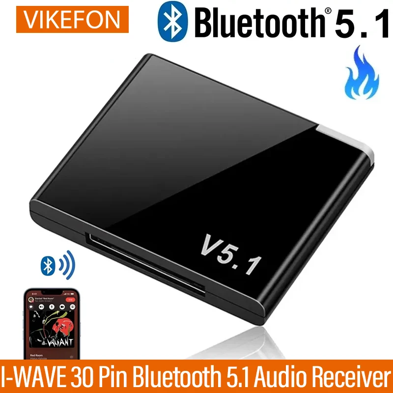 VIKEFON I-WAVE 30 Pin Bluetooth 5.1 Audio Receiver A2DP Music Mini Wireless Adapter For iPhone iPod 30Pin Jack Analog Speaker