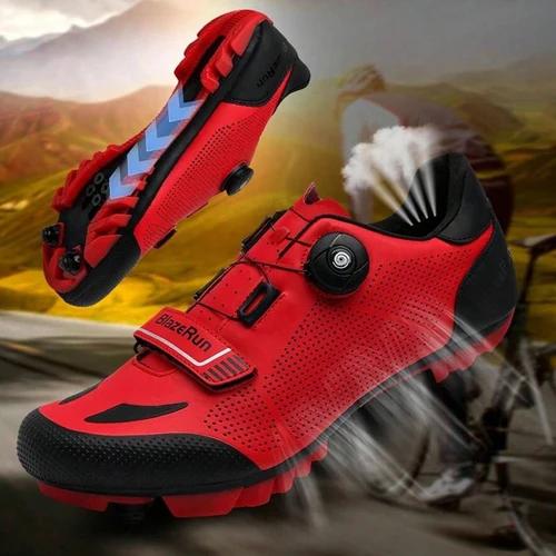 Imagen 2 del producto Nuevo zapatillas de ciclismo Mtb para hombre, zapatos de Pedal para bicicleta, zapatos planos para ciclismo de montaña para mujer, zapatos con tacos, calzado de velocidad autoblocante