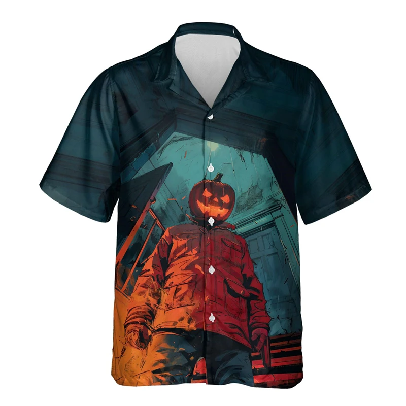 Horror Monster Graphic Shirts For Men Clothes Personalized Abstract Unisex Button Clothing Halloween Party Lapel Blouse Male Top image 5